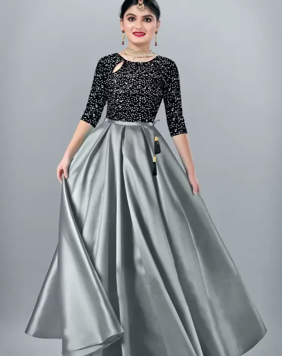 Girls Lehenga Choli Party Wear Embellished Lehenga Choli  (Grey, Pack of 1)
