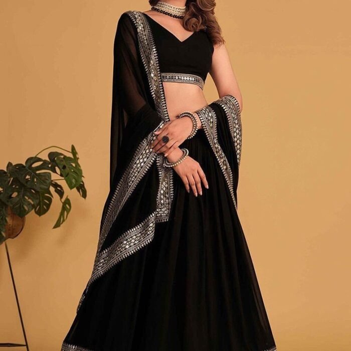 Black Sequin Embroidered Faux Blooming Lehenga Set