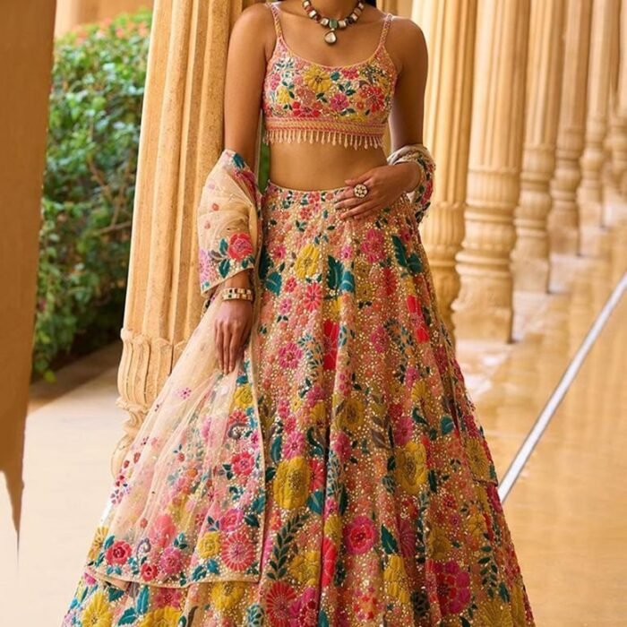 Multicolor Sequin Embroidered Faux Georgette Lehenga Set