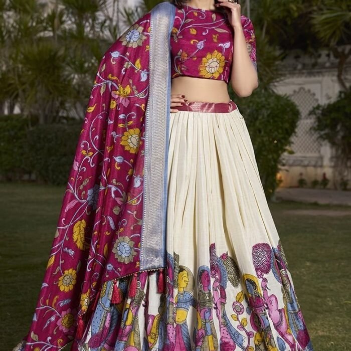 Off White Zari Embroidered Jacquard Silk Lehenga Set
