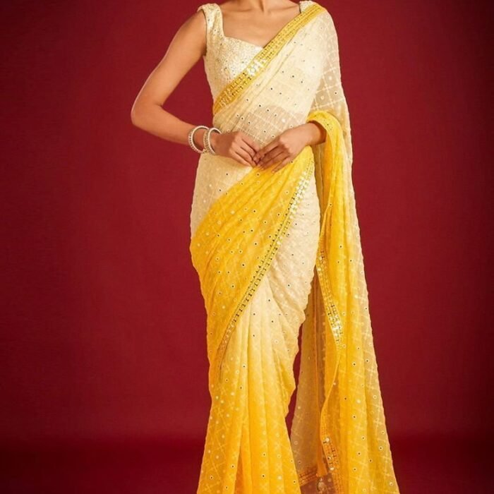 Yellow Solid Georgette Saree Set