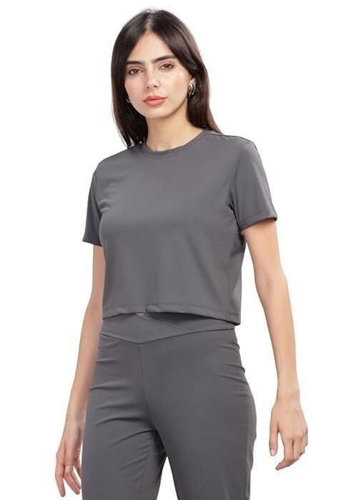 DOMIN8 Women's Solid Regular Fit T-Shirt