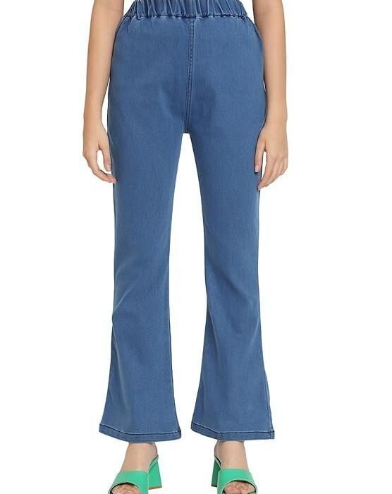 AngelFab Comfortable High Waist Strechable Boot Cut Fit Denim Solid Jeggings for Women