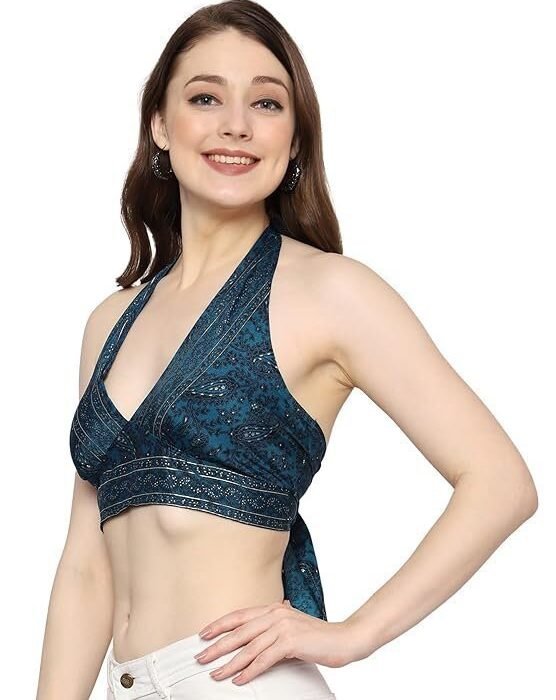 KanhaExports Women & Girls' Casual Crop Top V Neck Sleeveless Tops Backless Halter Tie Up Adjustable top Free Size Chic and Comfortable Fashion Any Occasion