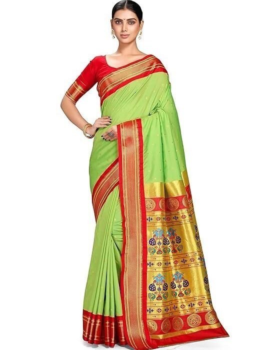 Varkala Silk Sarees Women's Paithani Soft Silk Kadiyal Maharani Saree With Blouse Piece