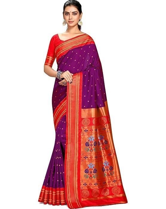 Varkala Silk Sarees Women's Paithani Soft Silk Kadiyal Maharani Saree With Blouse Piece