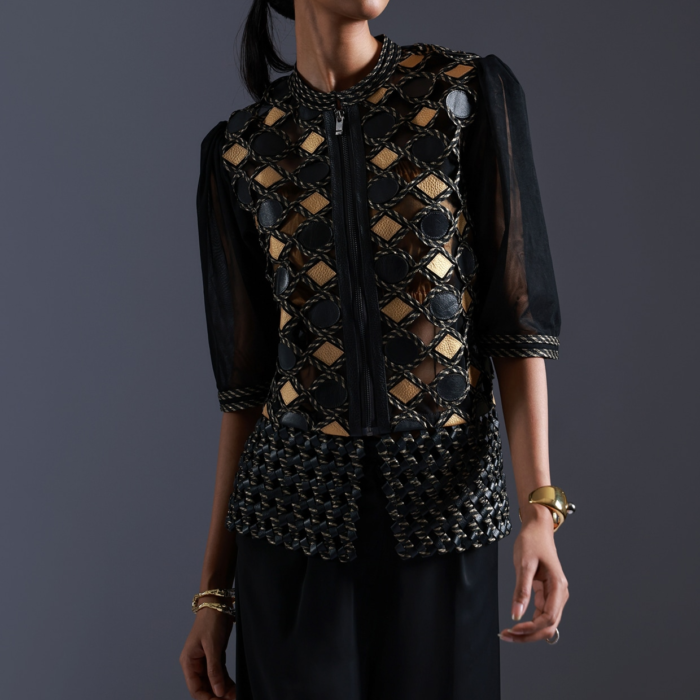 Black & Gold Tulle Cutwork Applique Embroidered Top