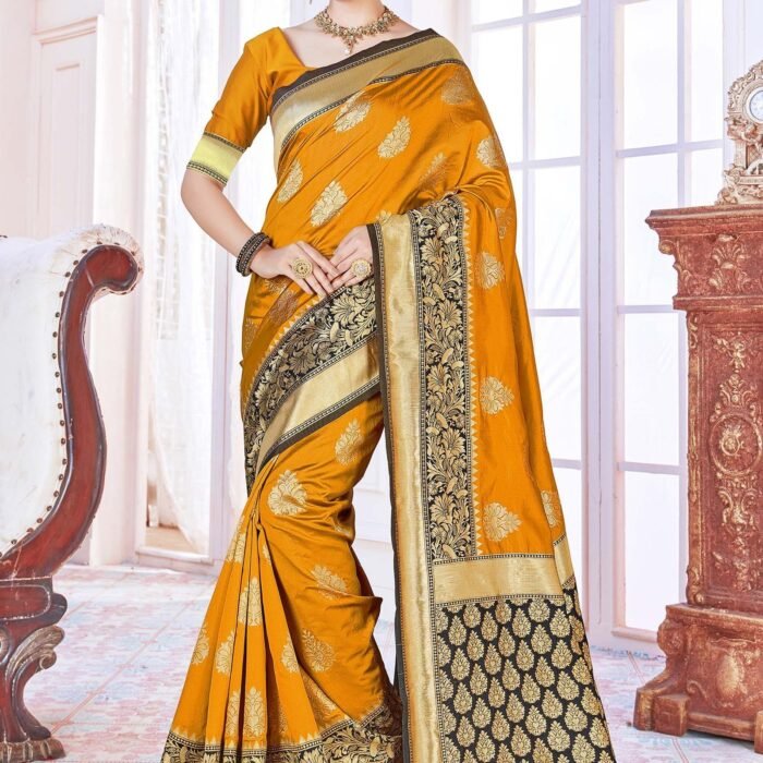 Mustard Woven Design Banarasi Art Silk Saree Set