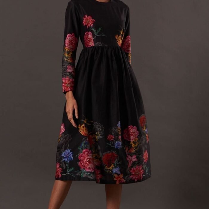 Black Chanderi Digital Printed Dress