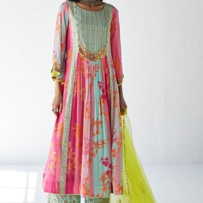 Hot Pink Orchid Front Puckering Yoke Kurta Set