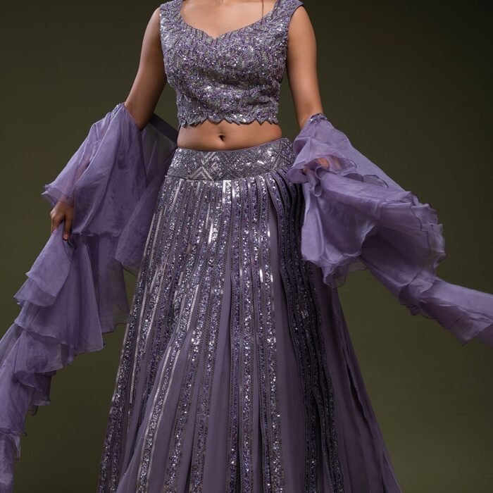 Vintage Violet Sequins Embroidered Georgette Designer Lehenga