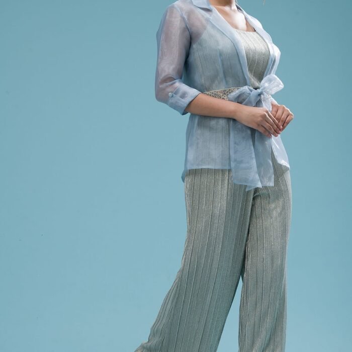 Blue Haze Sequins Embroidered Shimmer Jumpsuit