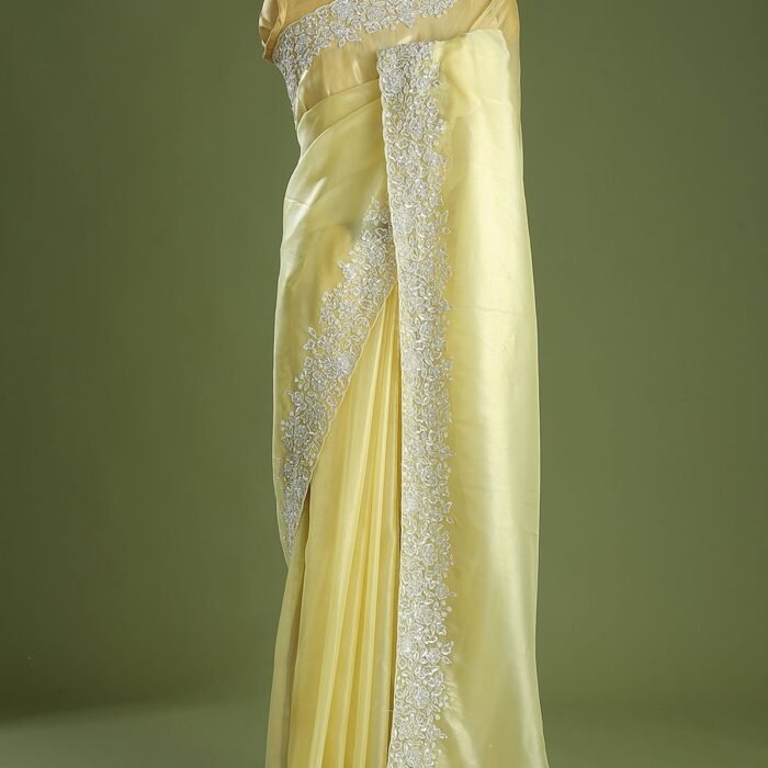 Golden Mist Yellow Sequins Embroidered Tissue Saree