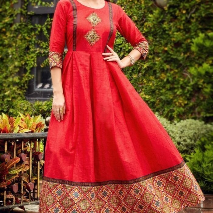 Red Color Cotton Luminous Readymade Kurti