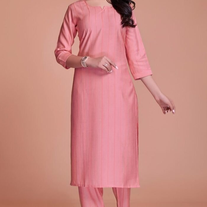 Charming Peach Color Viscose Fabric Readymade Kurti With Pant