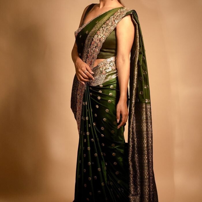Castleton Green Zari Woven Floral Motif Satin Silk Saree